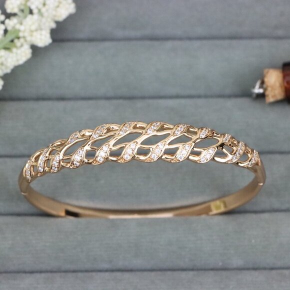 Elegant Rose Gold Chain Design Bangle with Sparkling Accents, XPBL0598 - Picture 9 of 12
